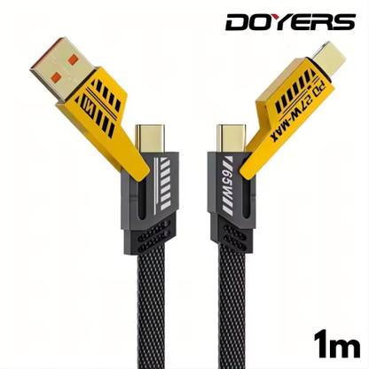 Doyers Type C 6 A 1 m Nylon USB C Cable Lightning Cable [65W 4 in 1 Charging Cable] Flat Braided USB C Charger Cord with Data Transfe, Multi Charging Cable Combo Type C/USB A/Lightning Port for iPhone iPad & Most Devices