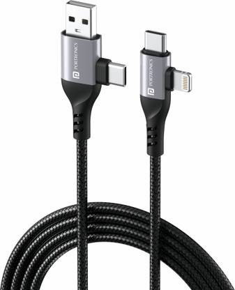 Portronics Type C 1 m Konnect 4 IN 1 Multi Functional with Nylon Braided Fast for Android, iOS Devices