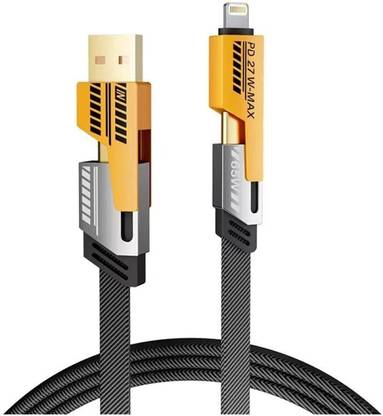 TecSox Type C 13 A 1 m Braided 4 in 1 65W Fast Charging Cable Compatible for-iPhone & Android with MFI Certified (1 Meter)