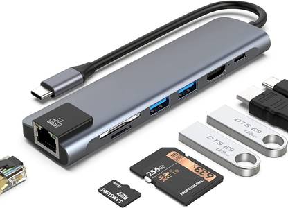 VOOCME Type C 0.5 m 7 in 1 Type C Adapter with USB C to 4K HDMI,1Gbps Ethernet RJ45,100W Power