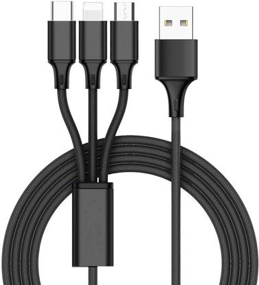 ITECH CLOUD Type C 8 A 1.2 m Metal Multi port Cable Nylon Braided Cord 3in1Cable with Lightning Type C Micro USB