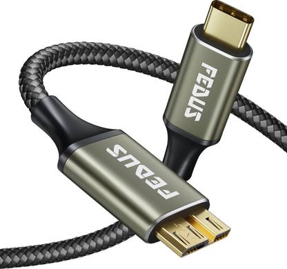 Fedus Type C 0.3 m Hard Drive Cable USB 3.0 A to Micro B Nylon Compatible with Portable External Hard Drives