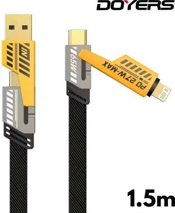 Doyers Type C 6.5 A 1.5 m Nylon Braided USB C Cable Lightning Cable [65W 4 in 1 Charging Cable] Flat Braided USB C Charger Cord with Data Transfe, Multi Charging Cable Combo Type C/USB A/Lightning Port for iPhone iPad & Most Devices
