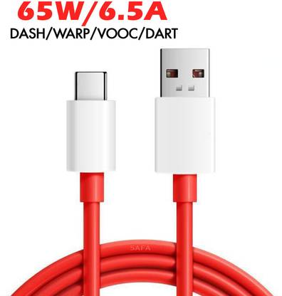 Safa USB Type C Cable 6.5 A 1 m 65W/6.5A SUPER FAST CHARGING FOR DASH, WARP, VOOC, DART, FLASH, TURBO,