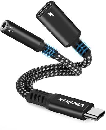 Verilux Black USB C to 3.5mm Jack Audio Adapter, 2 in 1 Type C to Aux Audio Jack with 60W Phone Converter