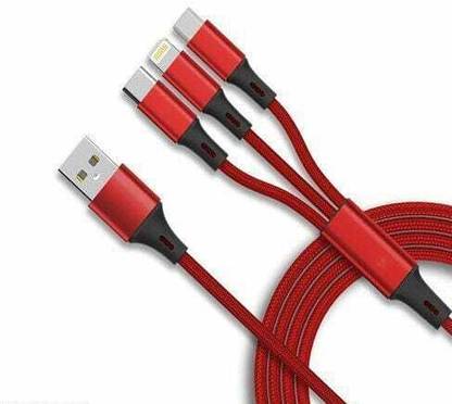 TBS USB Type C Cable 1.2 m 3in1 Nylon Braided USB Fast Charging Cable with Type C, Lightening and Micro