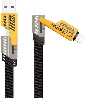 Punnkk USB Type C Cable 1 m Braid High Grade 4 In 1 Metal Alloy Ports Fast Charging & Data Transfer 65W Cable|Super Durable Texture Braided|Supporting Thunderbolt Port, Type C Lightning, Type A Phone & Laptop