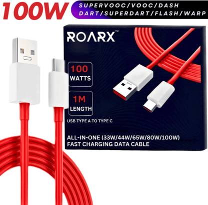 RoarX USB Type C Cable 10 A 1 m TPE 100 WATT SUPERVOOC/VOOC/DASH/Warp charger Cable Compatible with oneplus OnePlus 12/OnePlus 12r /OnePlus 11/OnePlus 11R/OnePlus 10 Pro/OnePlus 10R/ 9R/ 8 / 8T / 7 / 7T / 6