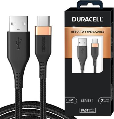 DURACELL USB Type C Cable 1.2 m USB Type C, 3A Braided Sync & Quick Charging Cable, 3.9 Feet (1.2M)
