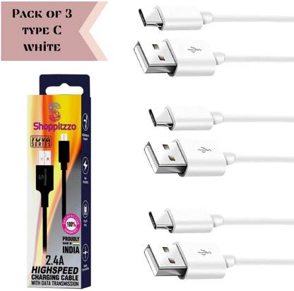 Shoppitzzo USB Type C Cable 2 A 1 m Beta 338 Yuva Series : (White) :Fast Charging(2.4A) + Data Transfer(480 MBPS)