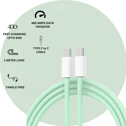 Punnkk USB Type C Cable 1 m Type C to Type C Fast Charging Data Sync.Cable