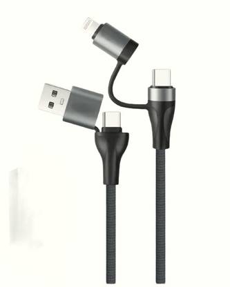 HRYFiNE USB Type C Cable 1 m braided 4-in-1 Type-C & Lightning with 65W Fast Charging, 480Mbps Data Sync