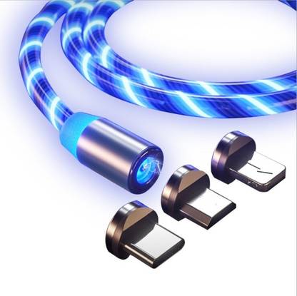 Manogyam USB Type C Cable 2 A 1 m 1M Glowing Cable Mobile Phone Charging Cables Micro USB Type C Charger LED Magnetic Cable Type C Micro USB Magnetic Charging Cable For All Android And ISO
