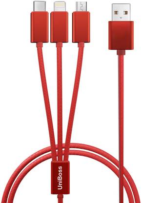 UniBoss USB Type C Cable 6 A 1 m Copper Braiding Multi Charging Cable USB Fast Charging Type C, Lightening Port, Micro USB Cable