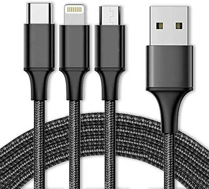 The Black Store USB Type C Cable 1 m 3 IN 1 Nylon Braided Charging Cable micro USB, Lightning Cable & Type C