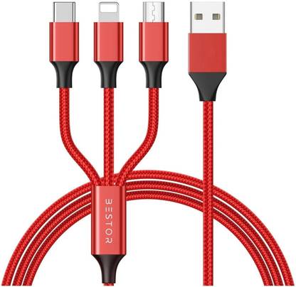 Bestor USB Type C Cable 2 A 1.2 m Multi Charging Cable 4ft 3 in 1 Nylon Braided Multiple Fast for Android, iOS and Devices USB Port Connectors Tablets And More