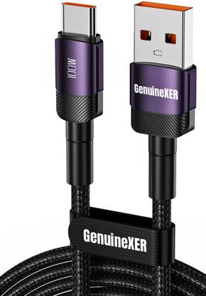 GenuineXER USB Type C Cable 6 A 1 m 100W USB To Type C Fast Charging Cable, 6A Output & Fast Data Sync Cord, Dura Cotton Braided Metal Shell, Compatible With All USB Supported Smartphones (1 Meter)