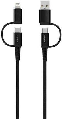 UTRAX USB Type C Cable 3 A 1 m Nylon Braided with Premium Metal Connector Type-C & Lightning Nylon Braided with Premium Metal Connector Unbreakable 60W Fast Charging 4-IN-1 Cable