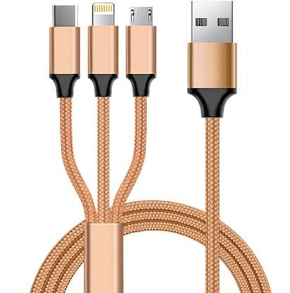The Black Store USB Type C Cable 2 A 1 m 3 in 1 Fast Charging USB Cable for Android Smartphones, ios and Type C Devices
