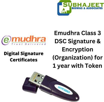eMudhra Class 3 DSC Signature & Encyrption (Organisation) for 1 year with Token 3.1 Mbps Data Card ,Calls not Supported