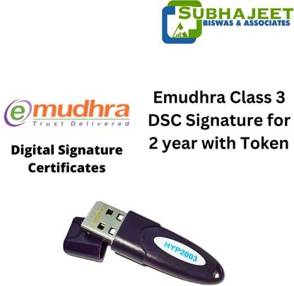 eMudhra Class 3 DSC Signature For 2 Year with token Data Card