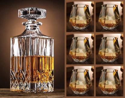MairaTrends MairaTrends European Crystal Clear 1000ml Decanter and 325ml Glass Set of 6 Whisky , Scotch, Ram, Wine, Vodka, Juice & etc. Decanter