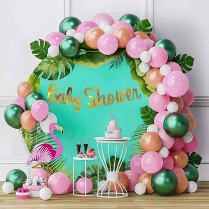 ZAMBOOREE Baby Boy Girl with Tropical Leaves, Metallic Balloons and Baby Shower Banner