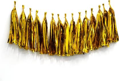 Birthday Popper Metallic Golden Guchcha DIY Tassel Garland (25 Pcs-5 Packs, 5 Tassels in Each) for Birthday | Wedding | Party Decoration