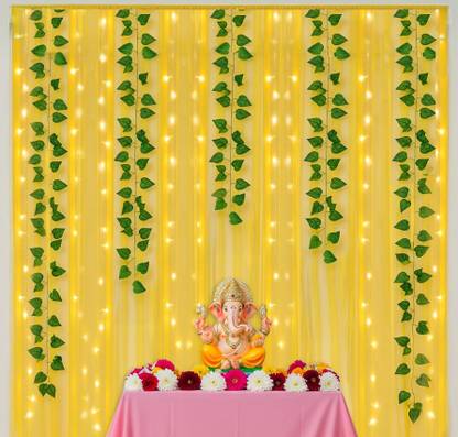 specialyou.in SpecialYou Yellow Backdrop Cloth for Decoration led String Lights green Vines haldi Decoration Items for Marriage Aesthetic Room Decor Items 10 Items