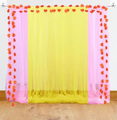1iAM 2 pcs Pink, 2 pcs Yellow Stitched Net Backdrop Curtains for Birthday,Anniversary,Festive Party Decoration