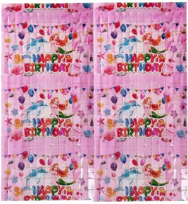 Birthday Popper Mermaid Aqua Theme Foil Curtain (2 Pack;3.5 ftx6.5 ft)Metallic Backdrop Streamers for Happy Birthday Decorations