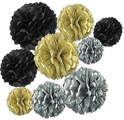 BashNSplash Golden, Silver Black Golden Silver Black Tissue paper pom pom Party Decoration Flower Balls