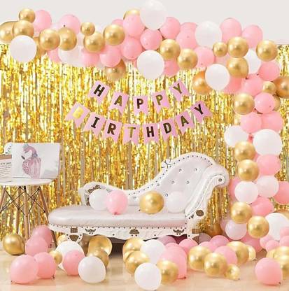 HBD Pink, White, Gold Balloon
