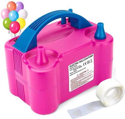 Party Hour Blue & Pink Electric Balloon Pump Machine High Pour Electric Air Pump Machine With Glue Dots