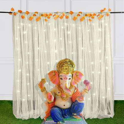 specialyou.in Special you Ganesh Chaturthi decoration items with maple vines, curtains fairy lights for Ganapati backdrop decoration pack of 10 items