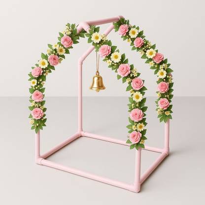 SWARNFLOW Lite Pink Triangle Backdrop Frame for Decoration for Ganpati Mandap