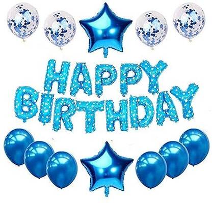 GLOBALPARTY 4 PCS CONFATTI BAL.OON BLUE 2 STAR BALLOON BLUE 13 LATER FOIL HAPPY BIRTHDAY BLUE 12 BALLOON MATELIC BLUE