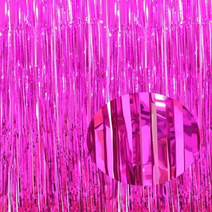 Birthday Popper Pink Foil Fringe Curtain | 2 Pack | 3.5 ft x 6.5 ft |Metallic Backdrop Streamers Decor