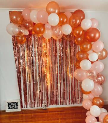 specialyou.in Rose Gold, Peach, White theme balloons decoration items includes Rose gold fringe curtains- 52 Pcs