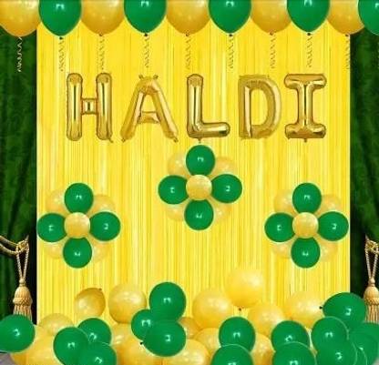 Kifaytishopping Yellow, Green Haldi Decoration Set for Wedding