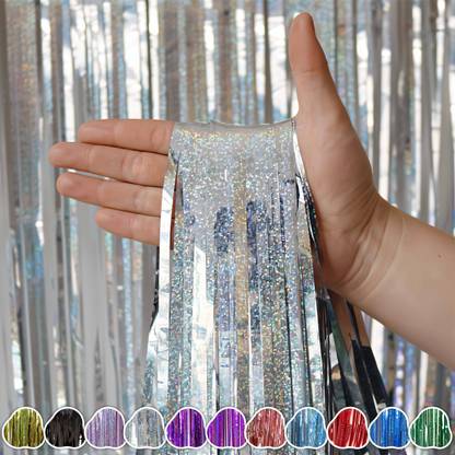 Wobbox Big 3ft x 6ft Metallic Foil Fringe Backdrop Foil Curtain-Silver(1 PC)(FP5191) Foil Fringe