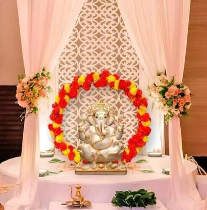 specialyou.in Special You Ganpati Decoration Items for Home with Marigold garland & PVC Backdrop Stand, Ganesh Chaturthi Decoration Items-5Pcs