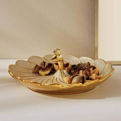 Neoware Golden Luxury Gold-Plated Porcelain Decorative Platter Dry Fruits, Sweets & Home Décor