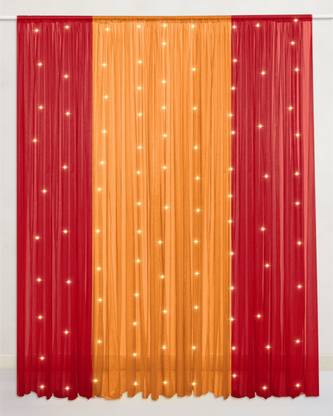 special you SpecialYou 9 Items Chiffon Like Fabric Stitched Orange and Red Cloth for Wedding Decoration with Fairy LED Light for haldi, Mehndi Backdrop Decoration