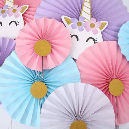 The Tenderful Multicolor Round Shape Paper Fan - Unicorn Theme