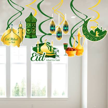 ZYOZI Green Eid Milad Un Nabi Mubarak Decorations Swirls,Party Decorations Kit (Pack Of 6)