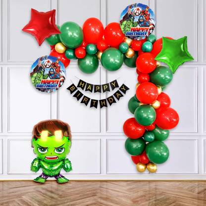 specialyou.in Metallic Red, Metallic Green Hulk Theme Birthday Decoration Items DIY Kit for Boys, Avengers Theme- 49 Items