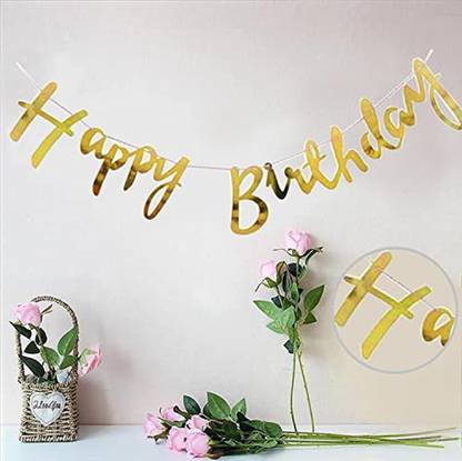 diyadecor (Pack of 1) Happy Birthday Party Cursive Metallic Banner - Gold