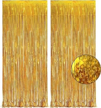 Birthday Popper Golden Laser Wave Foil Fringe Curtain | Pack of 2