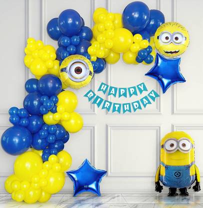 specialyou.in SpecialYou Yellow and Blue Birthday decoration Item for kids with Minion theme foil balloon set and HBD Banner- 68 Items